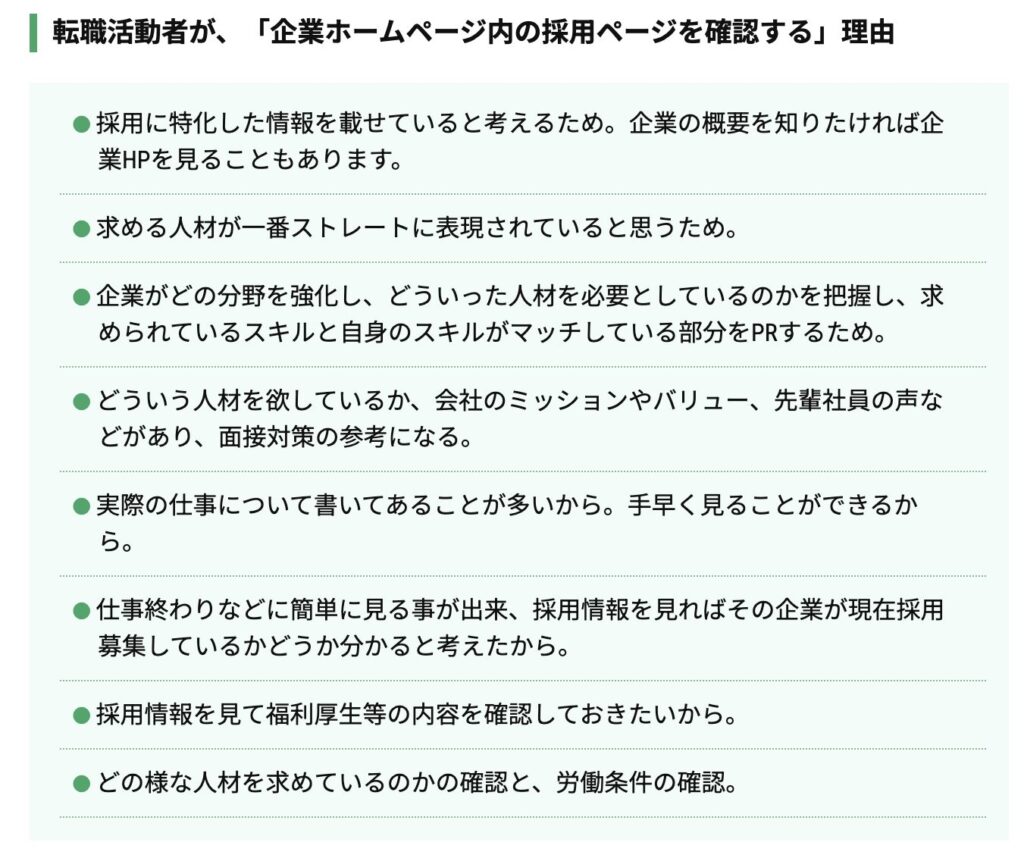 転職活動者が企業ホームページないの採用ページを確認する理由の画像